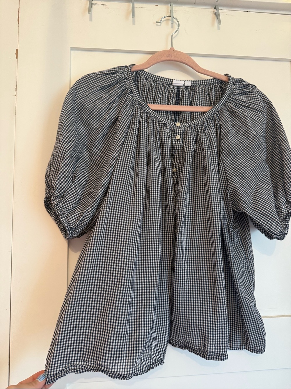 GAP Black and White Gingham Peasant Blouse - Picture 2 of 6